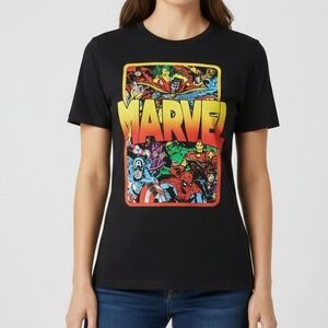 Marvel Women's Superheroes Graphic T-Shirt Black Size S Casual Top